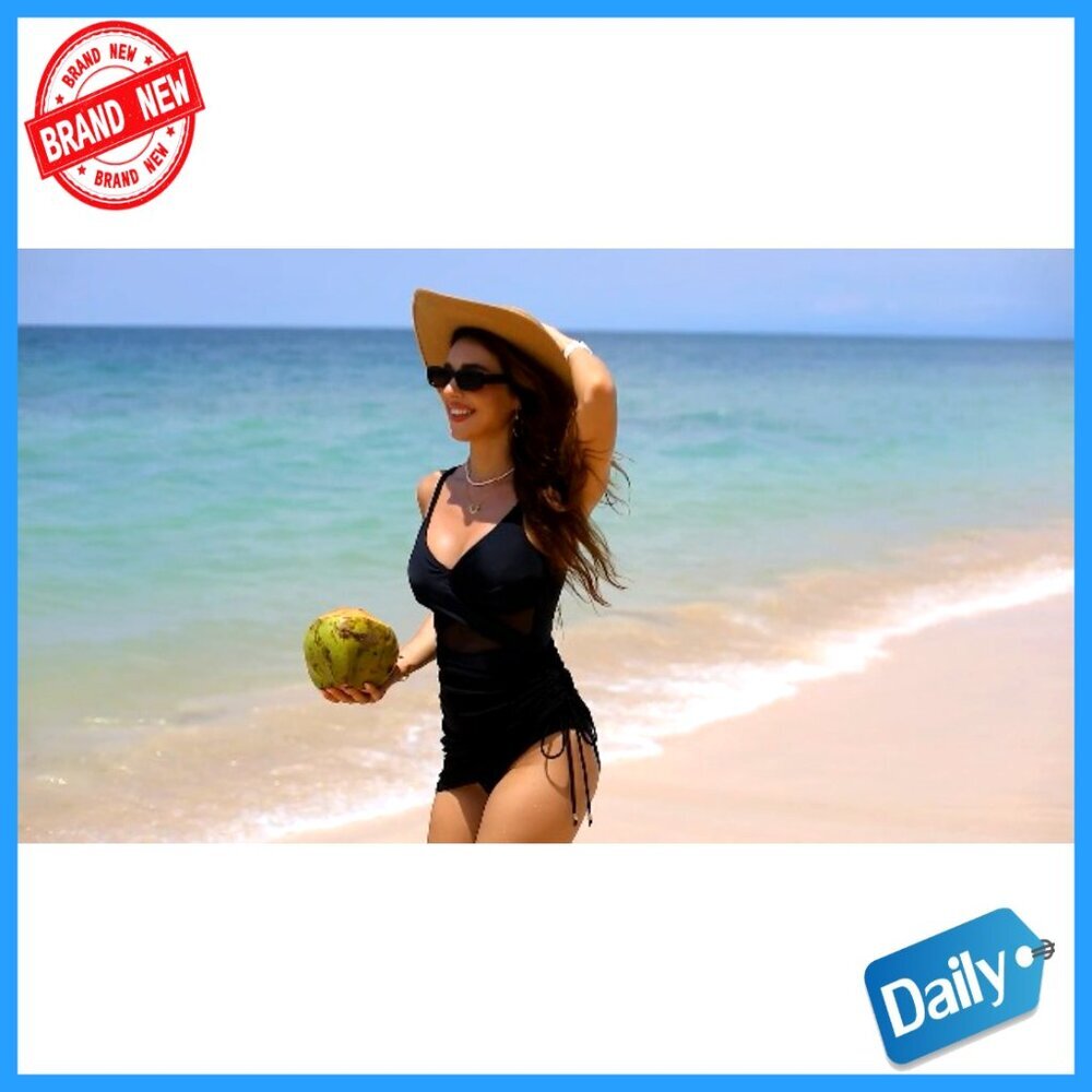 Mesh One Piece Swimsuit Tummy Control Twist Front Swim Dress Modest Elegant - Picture 7 of 7